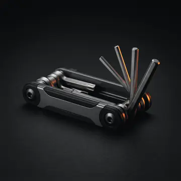 A folding multitool with its hex keys fanned out